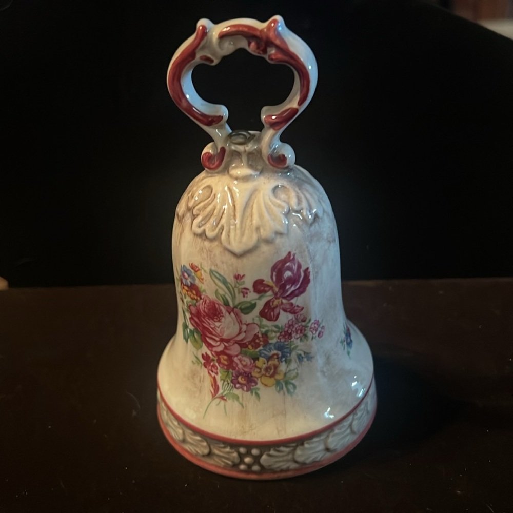 Vintage Italian Porcelain Bell by OTCO with Original Clapper Floral Design Italy